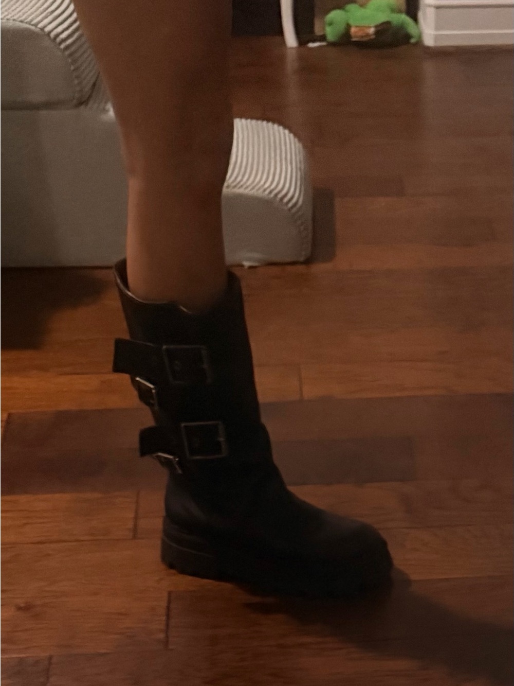 Zara Black Buckled Lug Sole Platform Boots - Picture 12 of 13